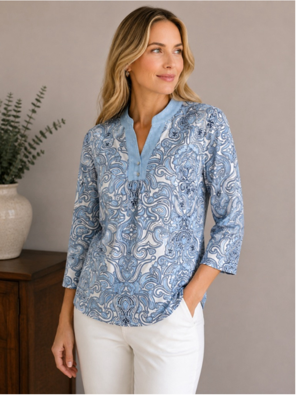 Women's Sport Haley Blouse Size S Blue Patterned Summer